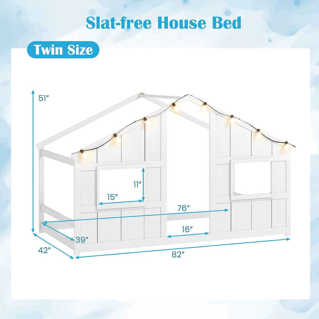 White Lighted Montessori House Floor Bed