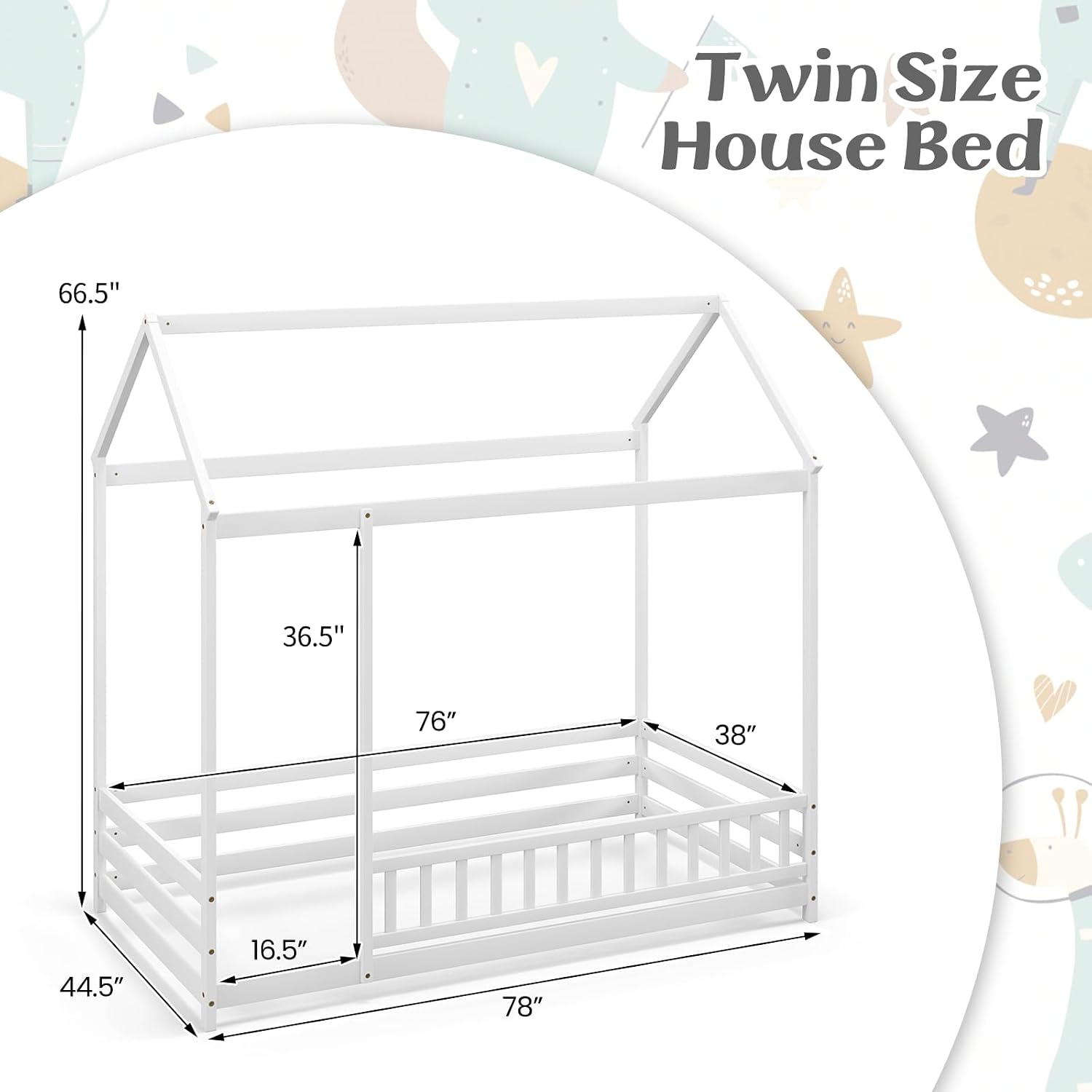 White Montessori House Floor Bed, Twin