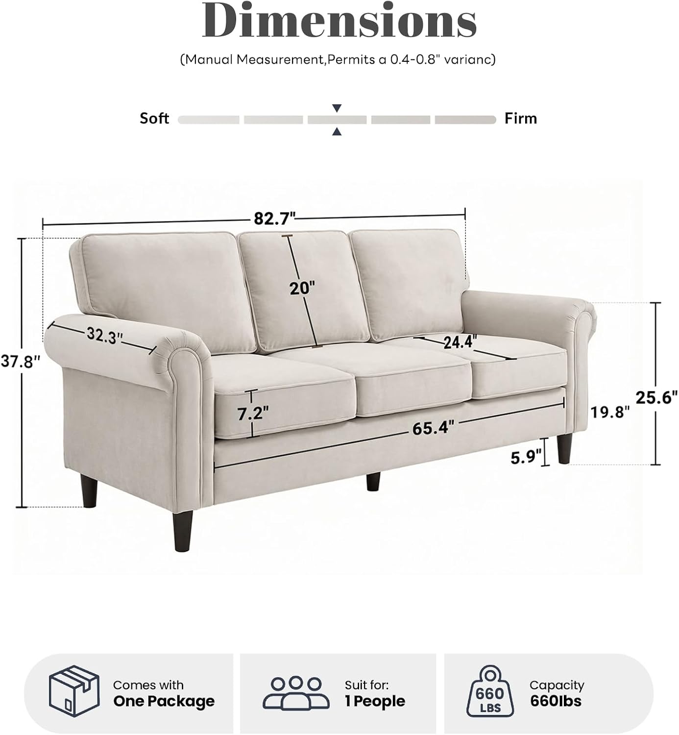 Beige Mid‑Century Modern 3‑Seater Sofa