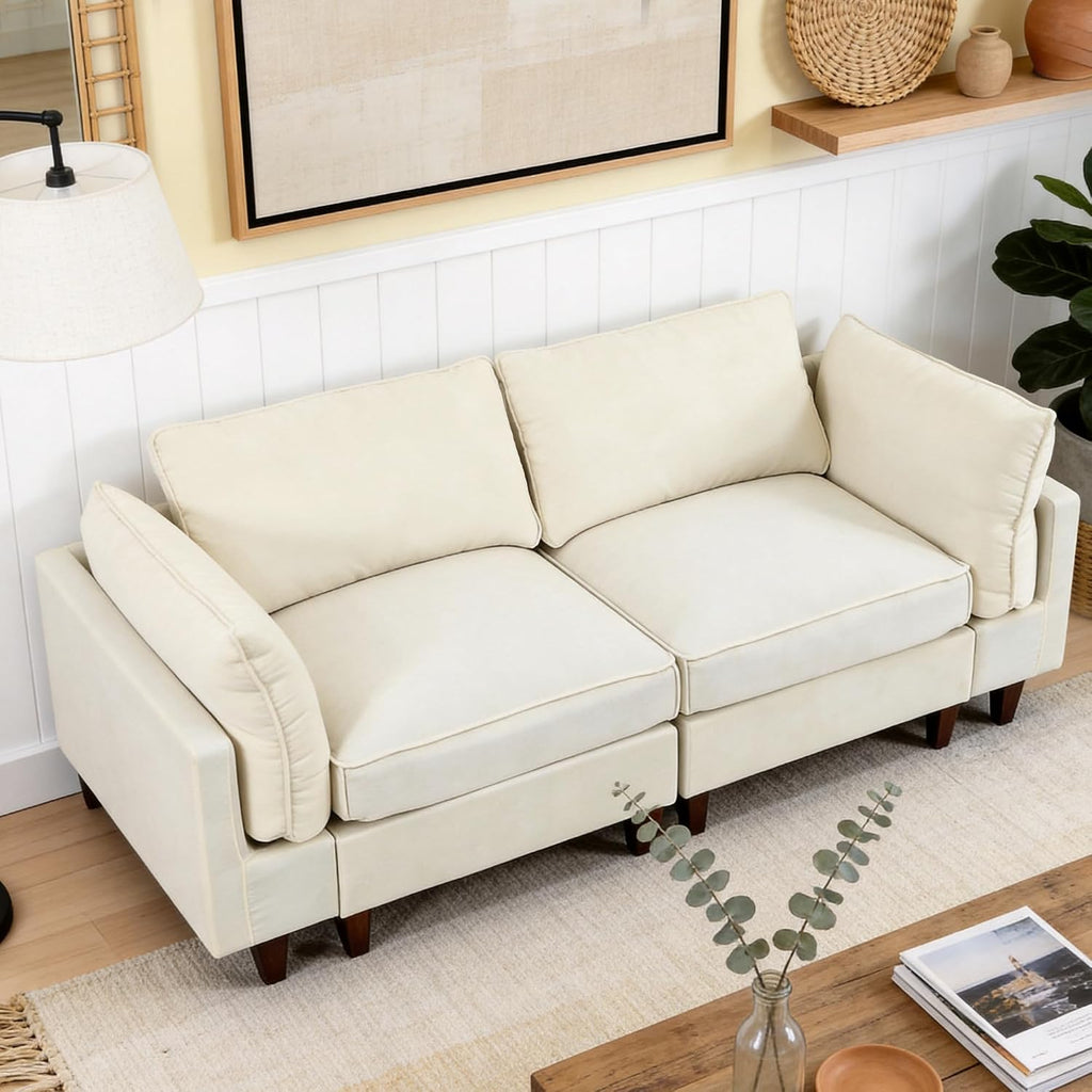 Beige Washable Modular Linen Sectional Sofa