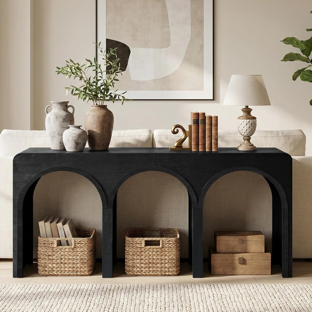 Arched Black Wood Entryway Console Table