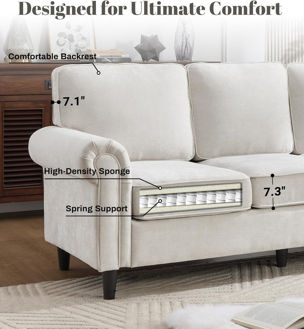 Beige Mid‑Century Modern 3‑Seater Sofa