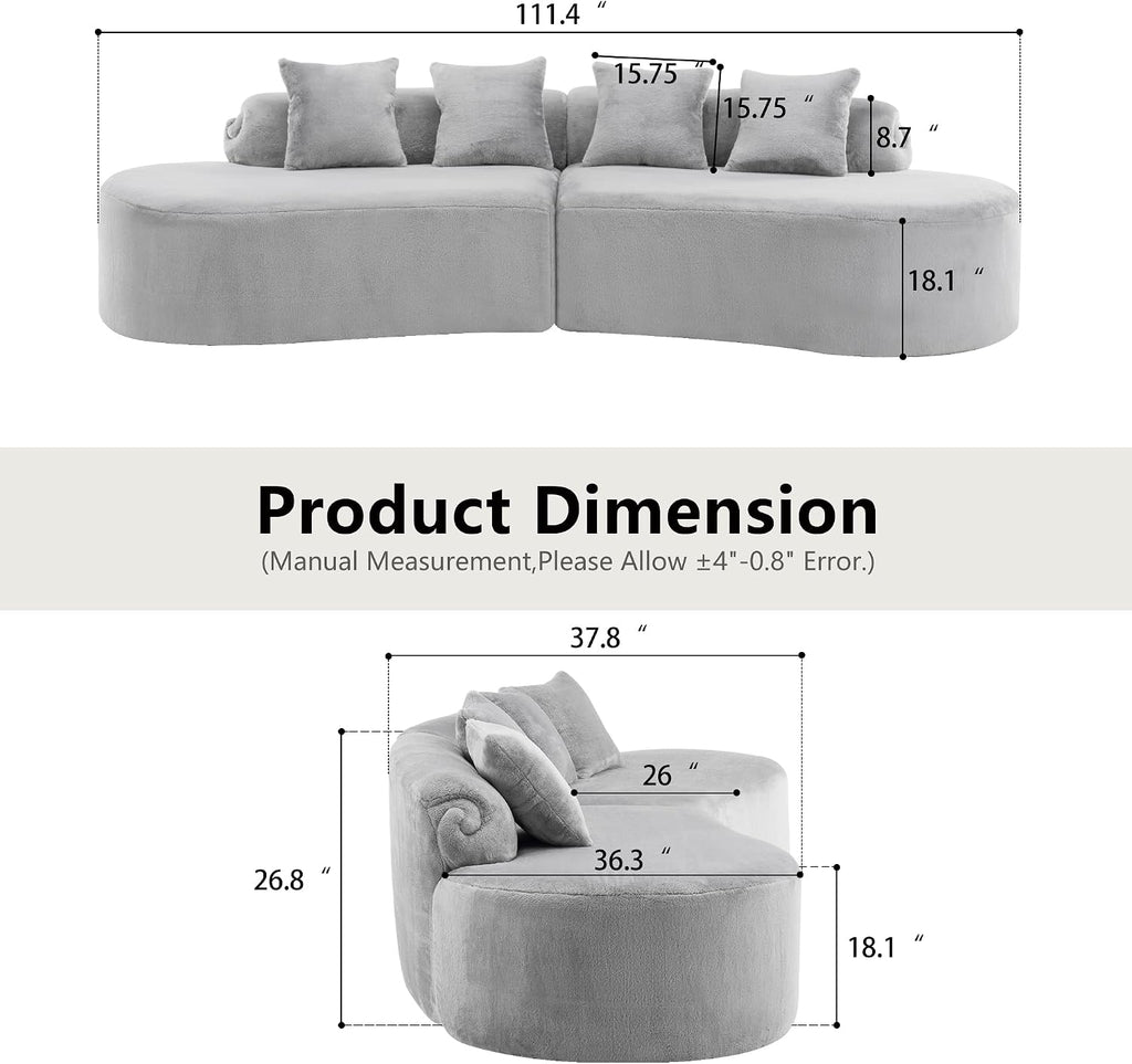 Grey Plush Curved Modular Sectional Sofa