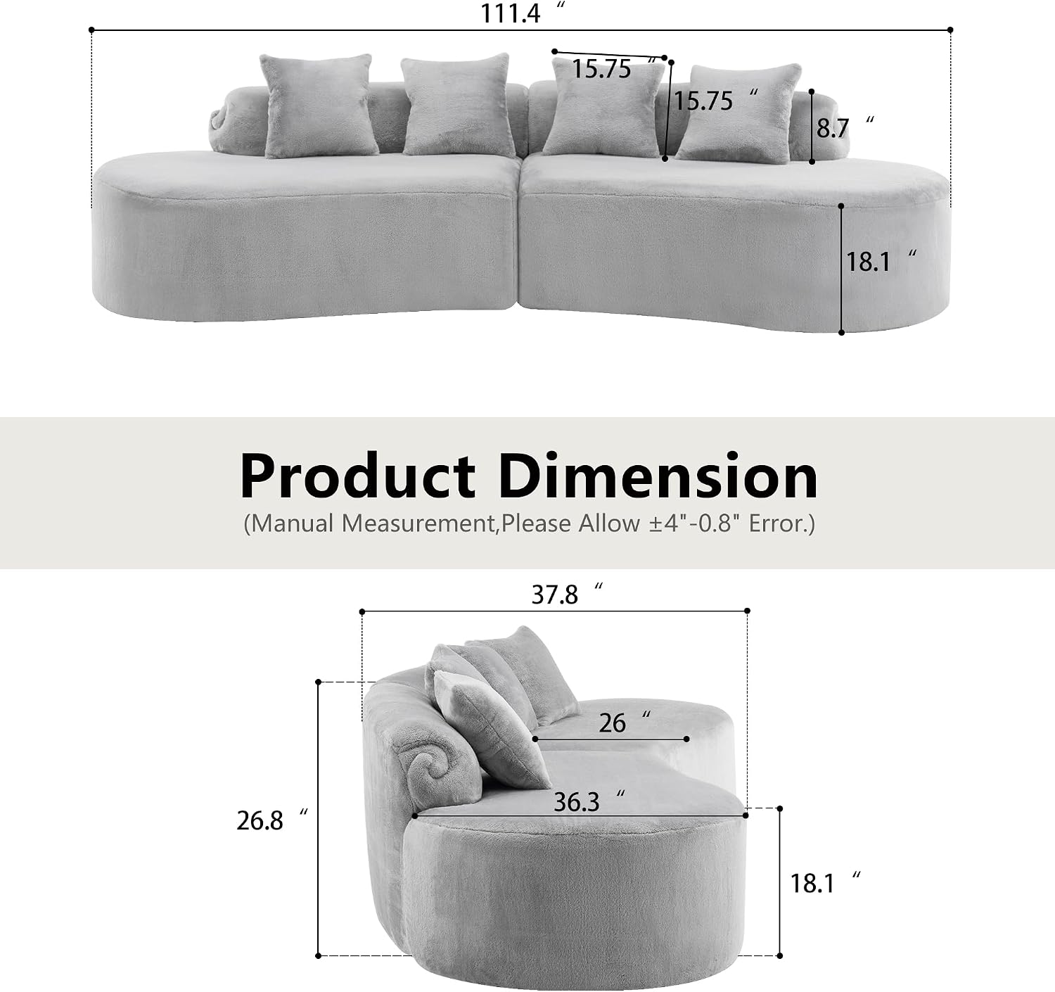Grey Plush Curved Modular Sectional Sofa