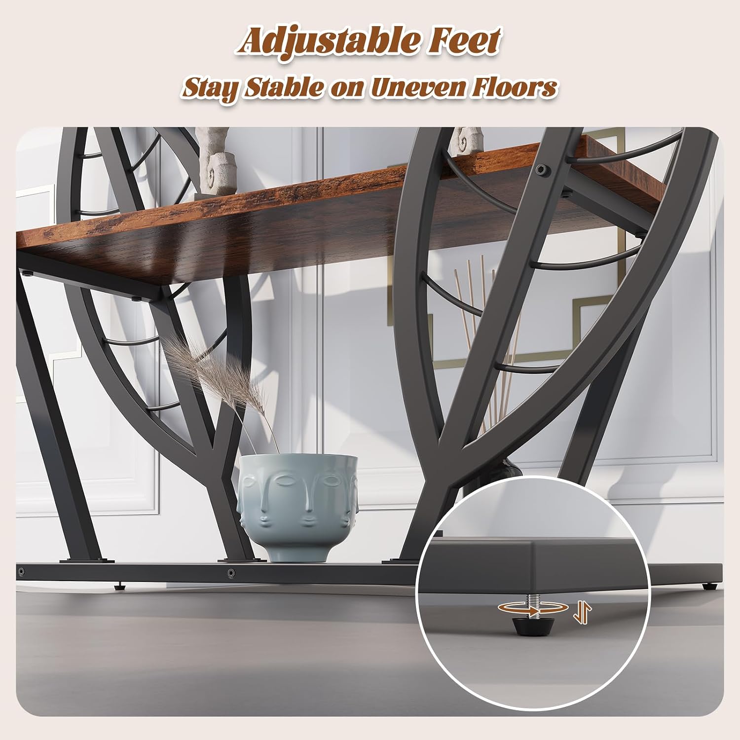 Leaf‑Design Rustic Entryway Console Table