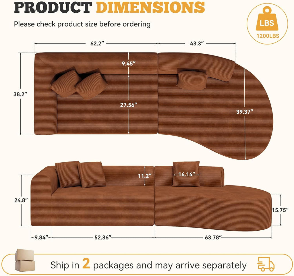 Brown Corduroy Curved Modular Cloud Sofa