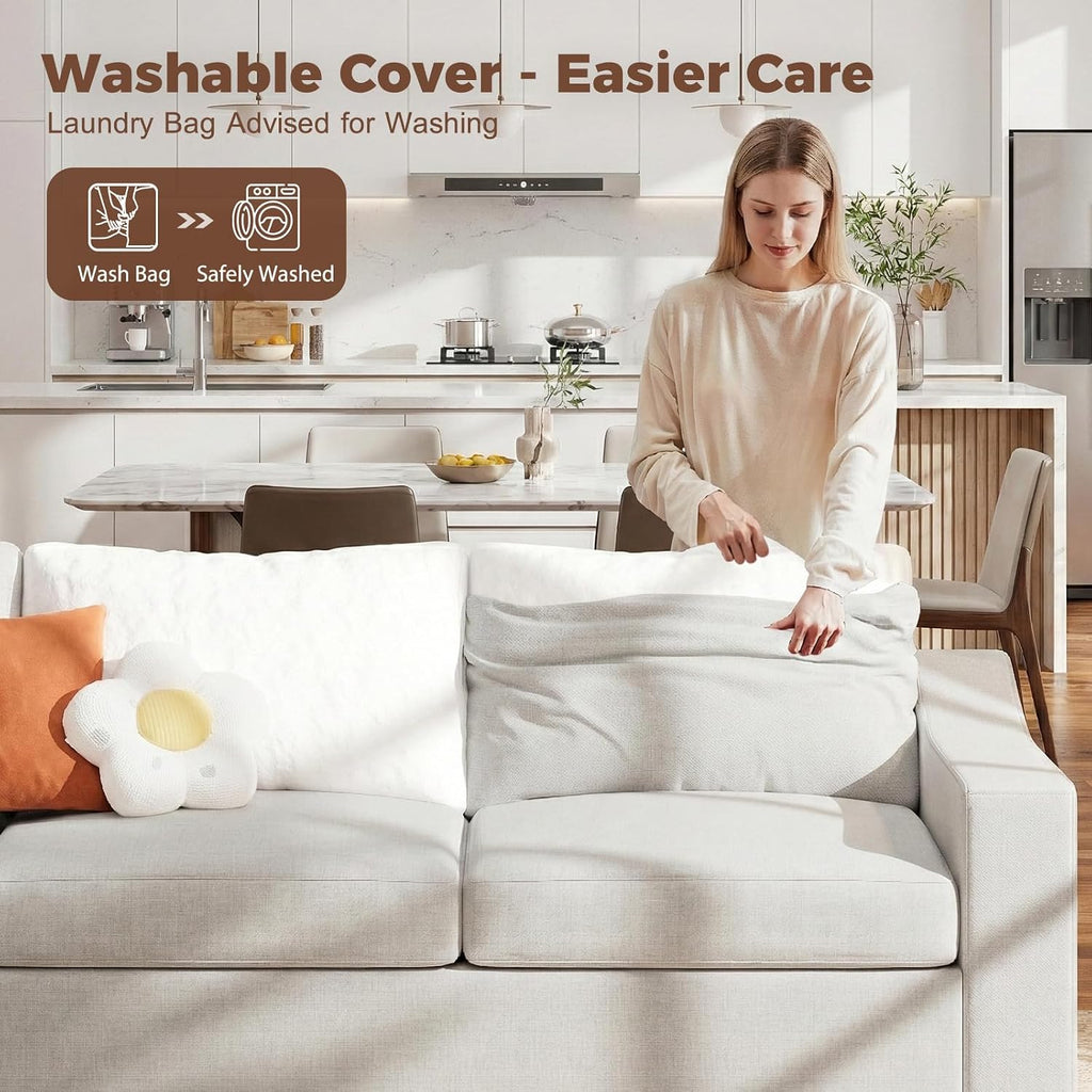 White Linen Oversized Deep‑Seat Sofa