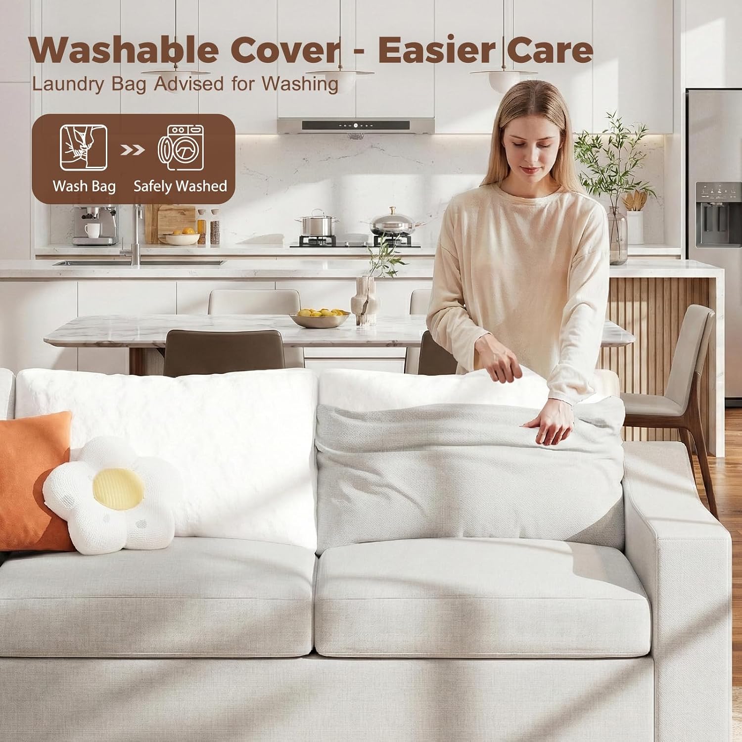White Linen Oversized Deep‑Seat Sofa
