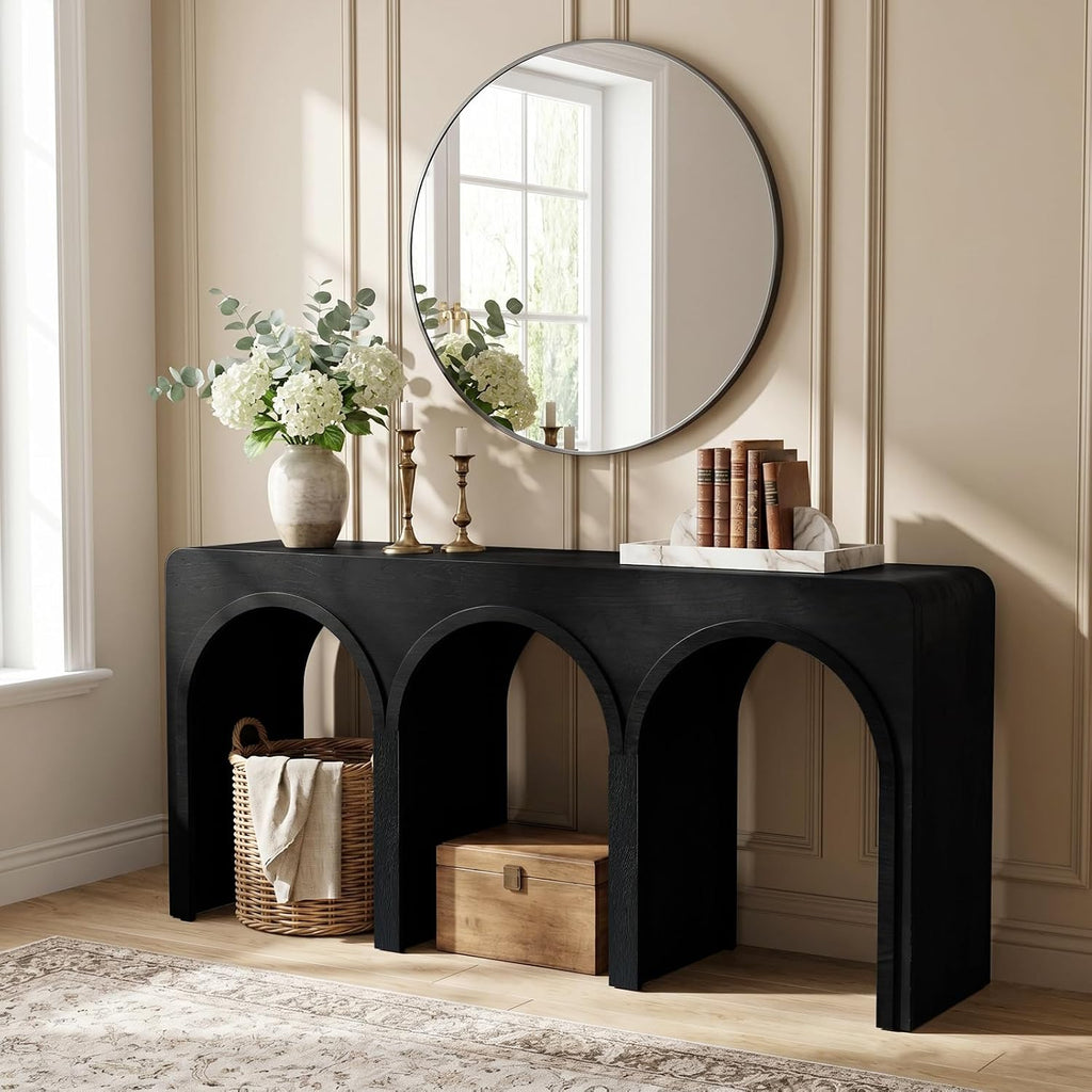Arched Black Wood Entryway Console Table