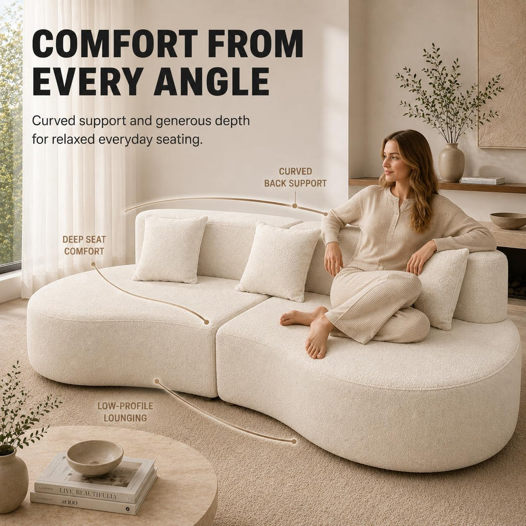Cream Curved Modular 4‑Seater Sofa Bed