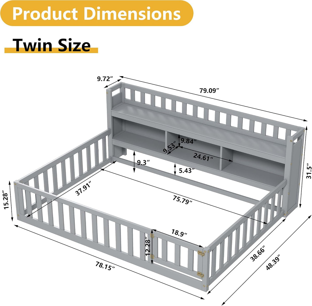 Grey Montessori Floor Bed with Storage