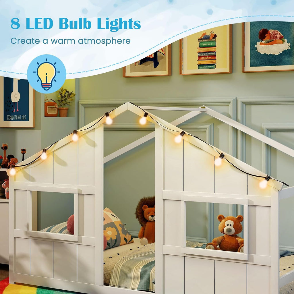 White Lighted Montessori House Floor Bed