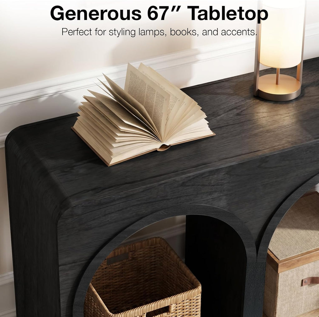 Arched Black Wood Entryway Console Table