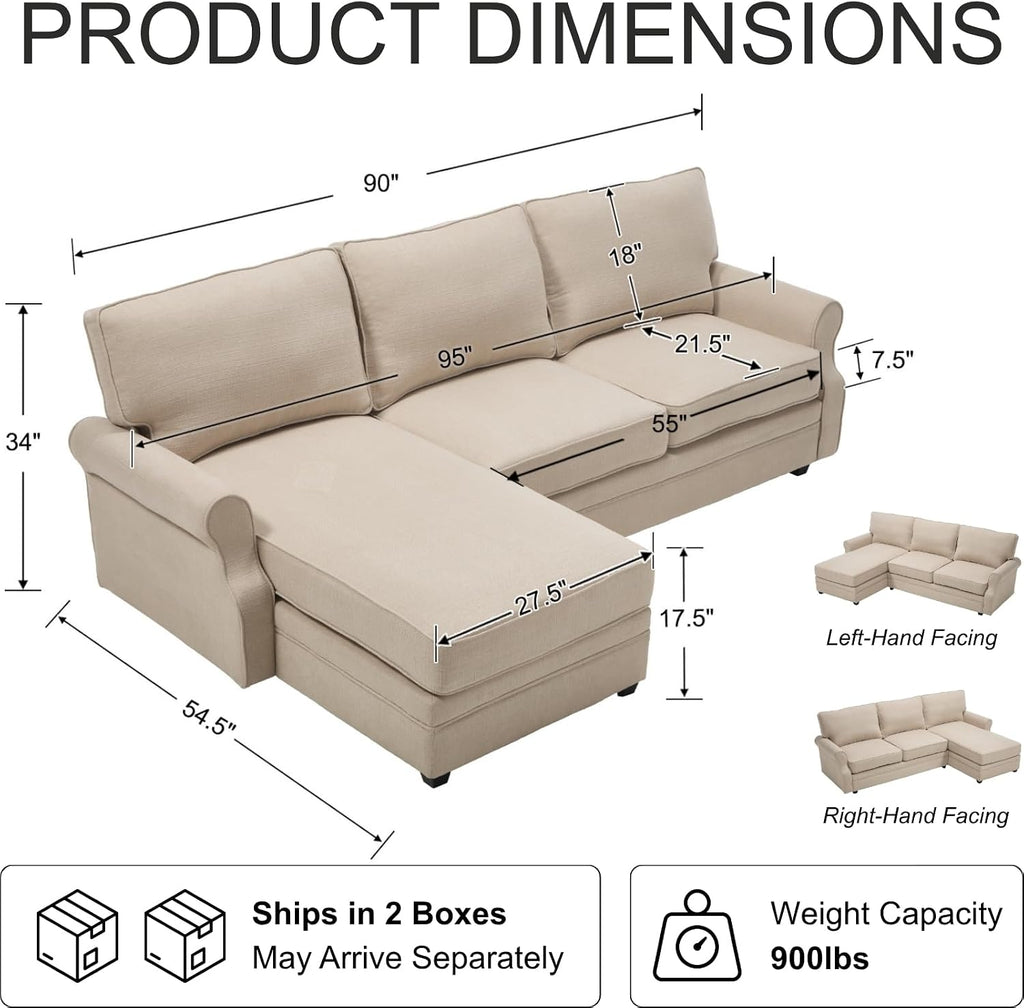 Beige L‑Shaped Farmhouse Sectional Sofa
