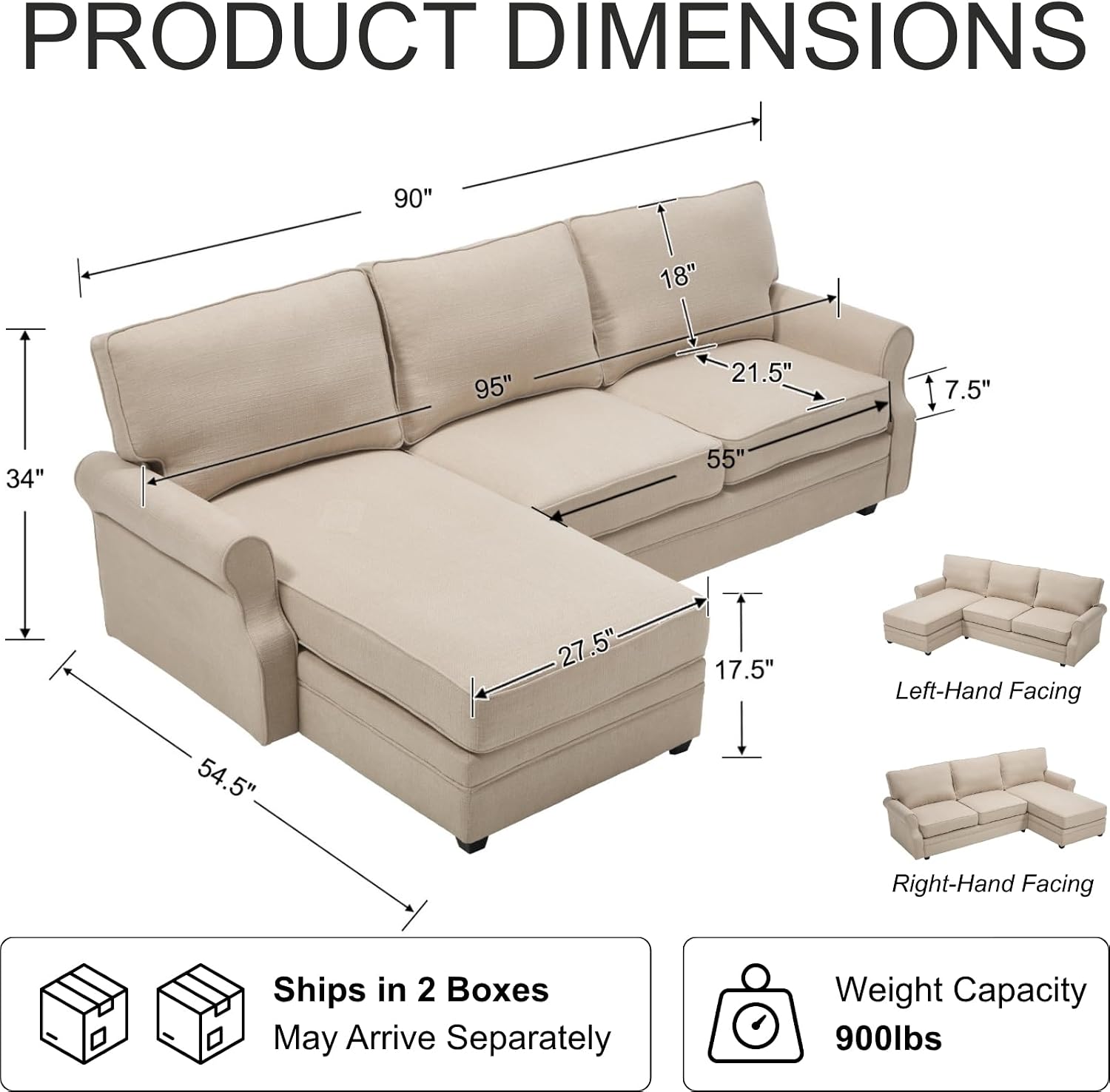 Beige L‑Shaped Farmhouse Sectional Sofa