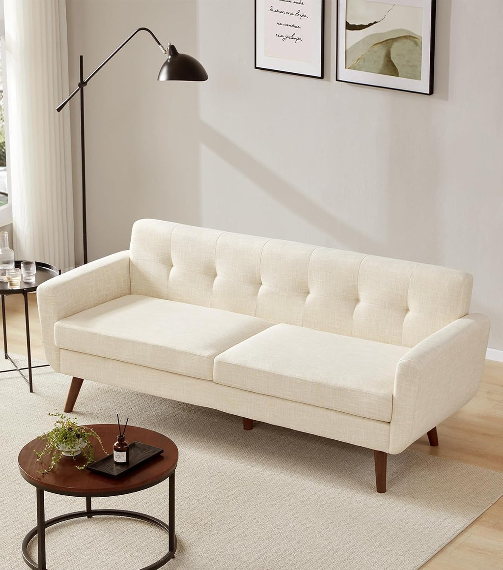 Beige Tufted Mid‑Century Linen Loveseat