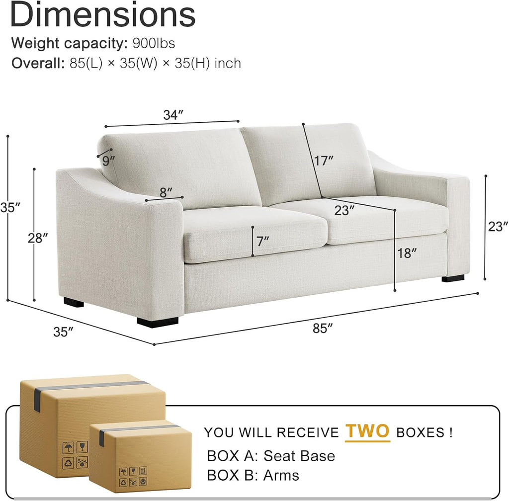 White Linen Oversized Deep‑Seat Sofa
