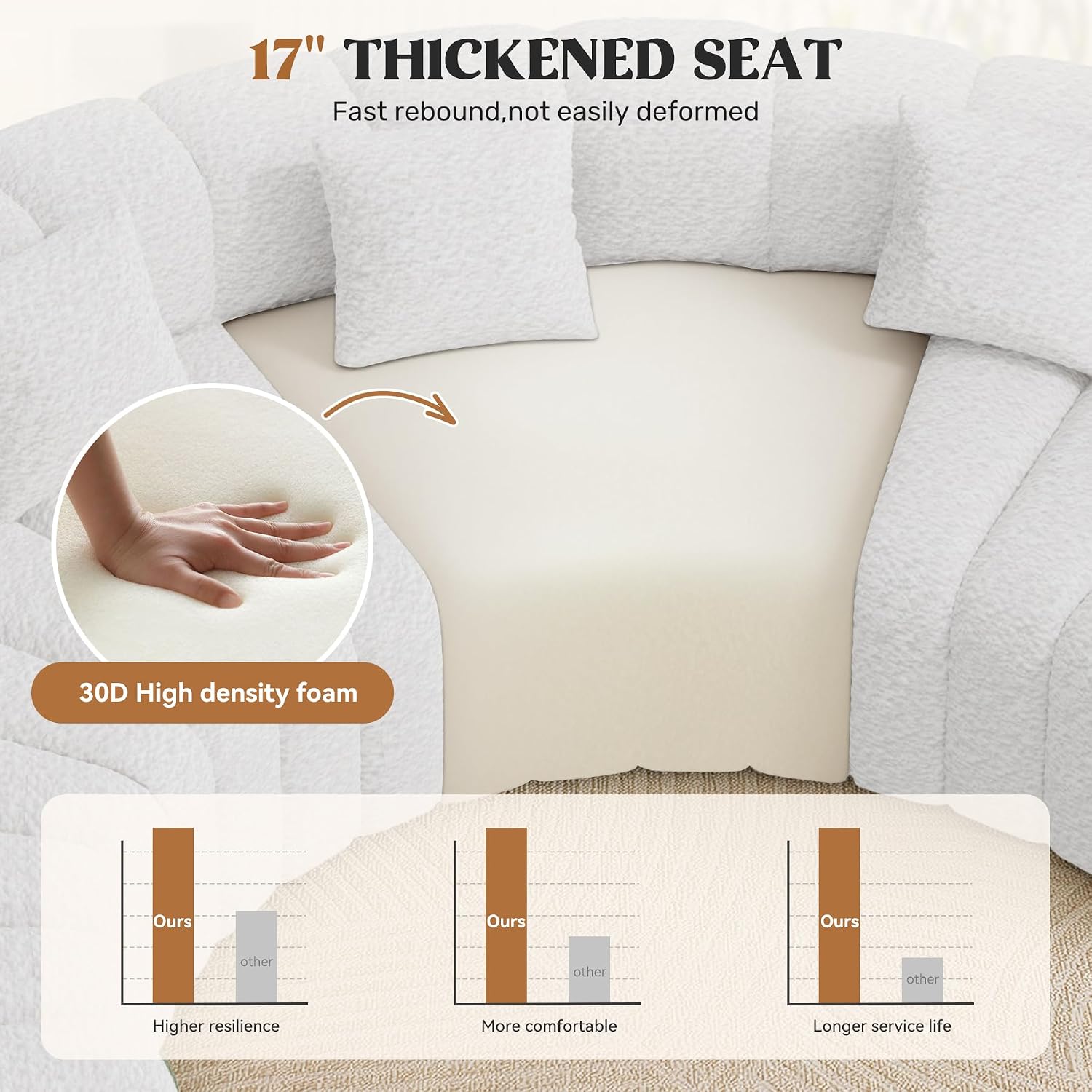 White Curved Compressed Cloud Sectional Sofa