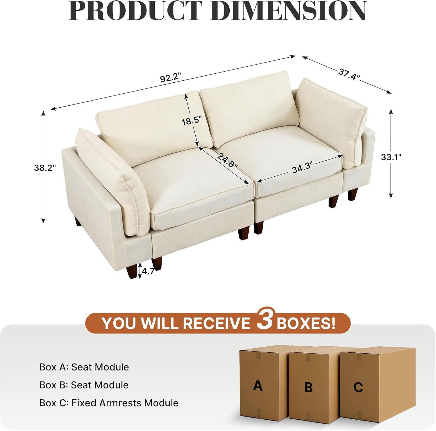 Beige Washable Modular Linen Sectional Sofa