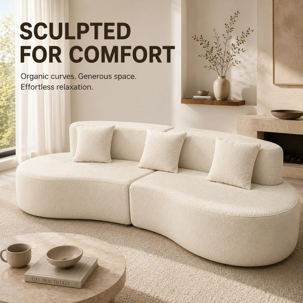 Cream Curved Modular 4‑Seater Sofa Bed