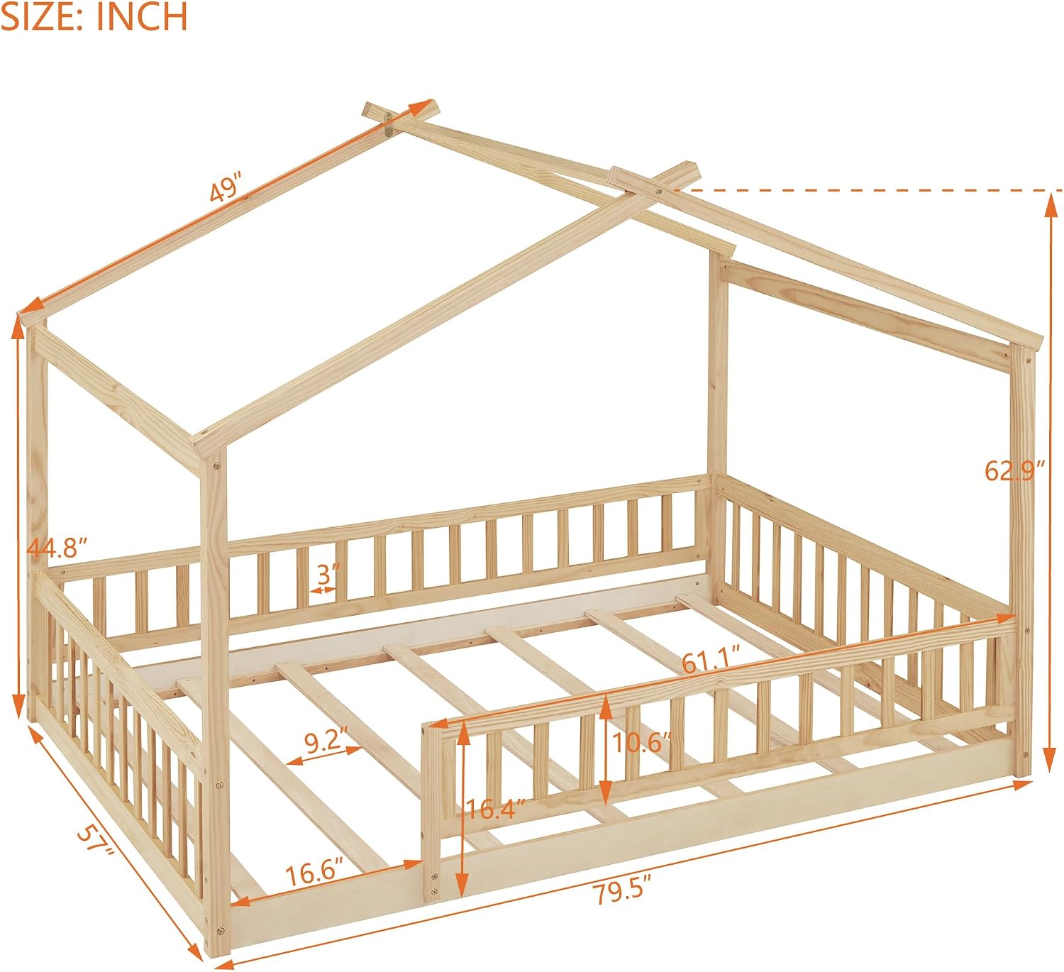 Full Montessori House Floor Bed with Door