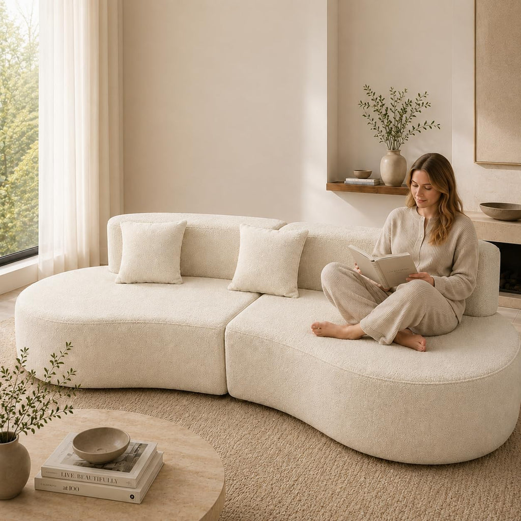 Cream Curved Modular 4‑Seater Sofa Bed