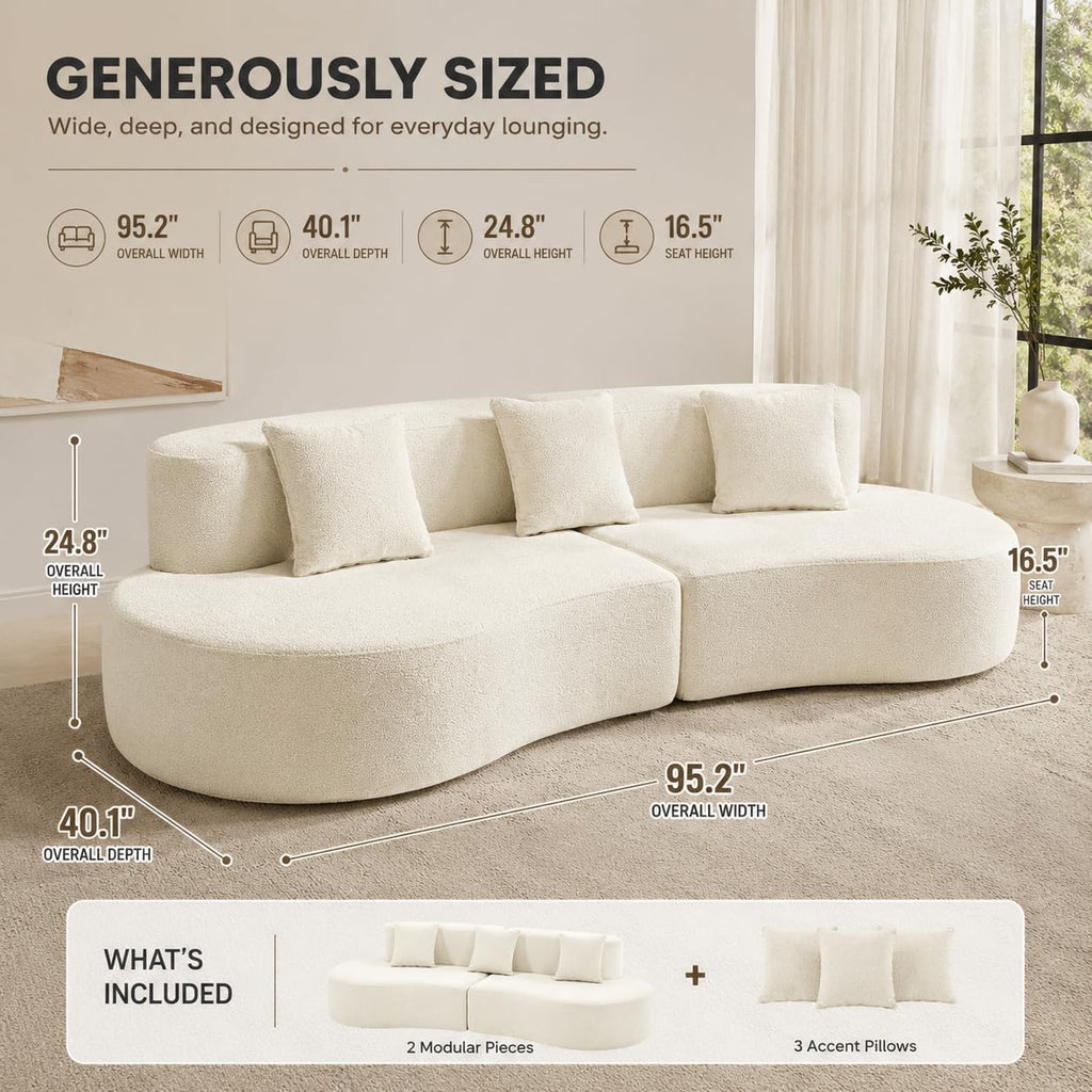 Cream Curved Modular 4‑Seater Sofa Bed
