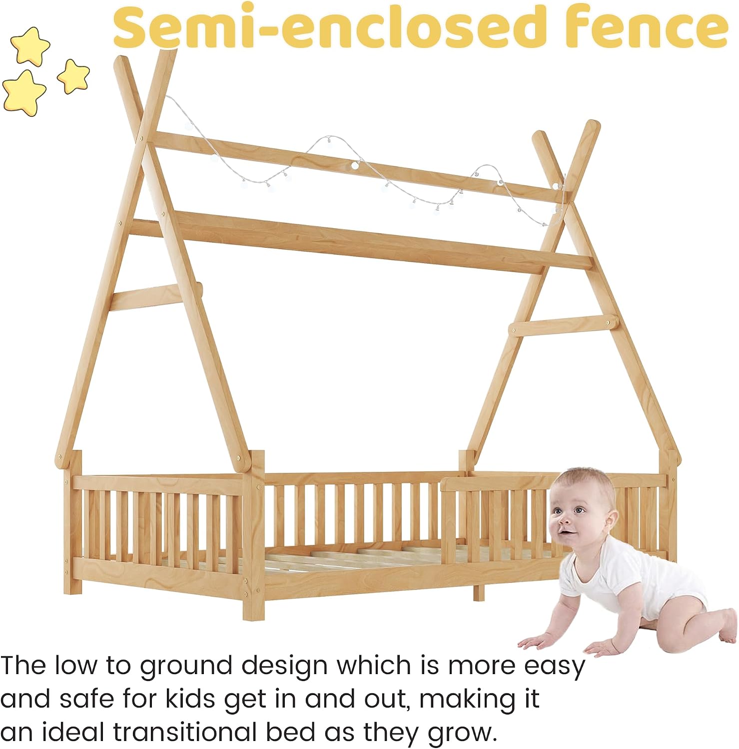 Twin Natural Lighted House Montessori Bed