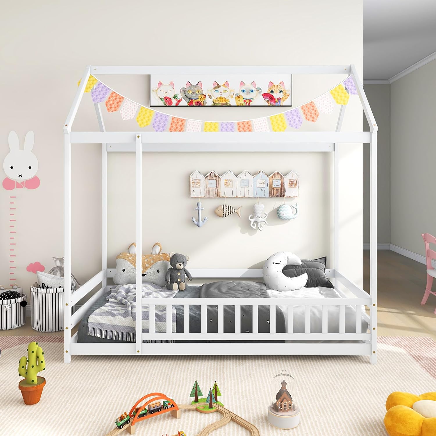 White Montessori House Floor Bed, Twin