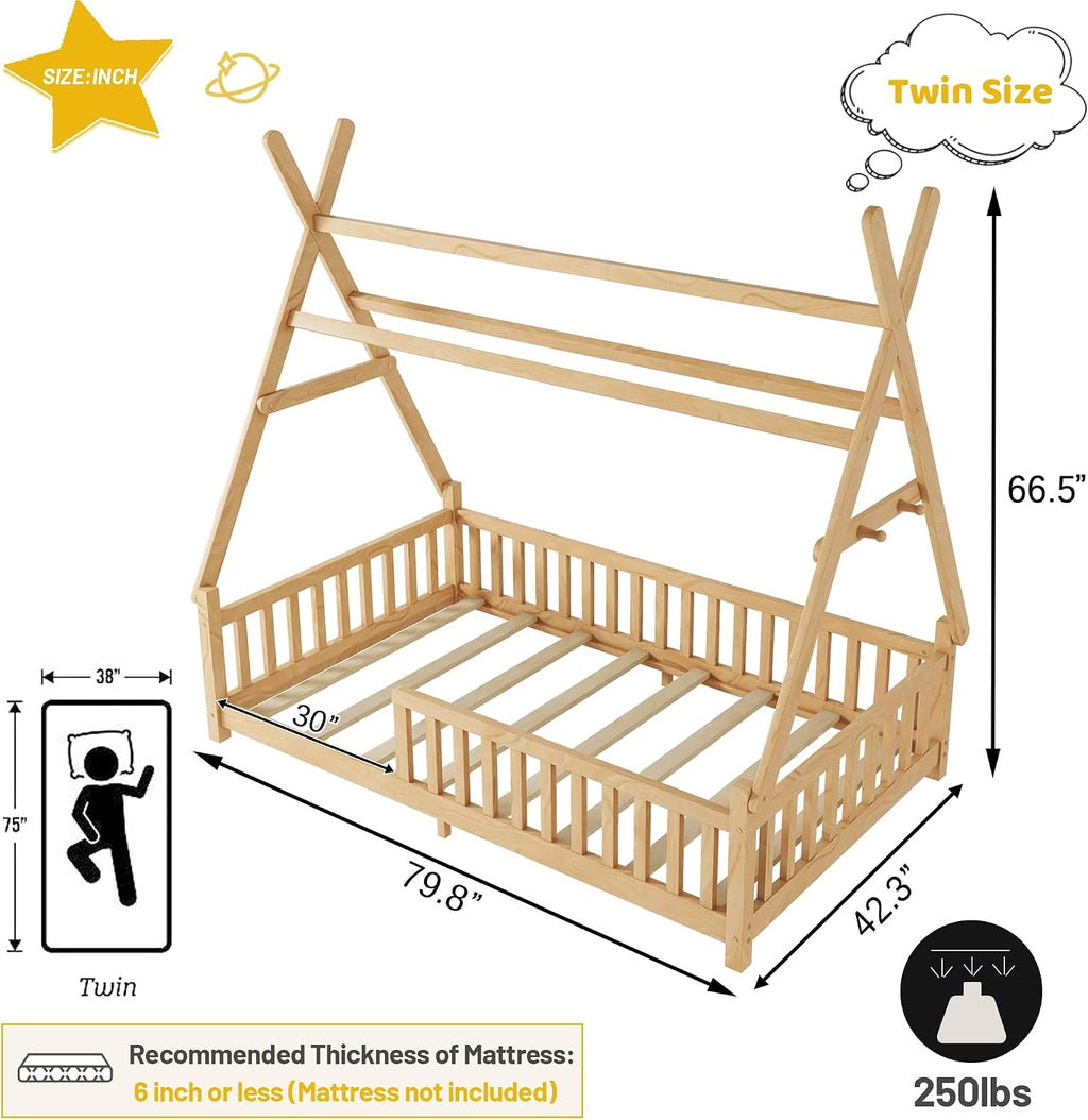 Twin Natural Lighted House Montessori Bed
