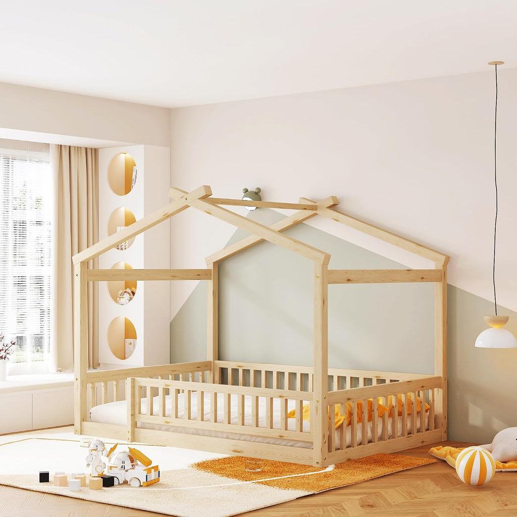 Full Montessori House Floor Bed with Door