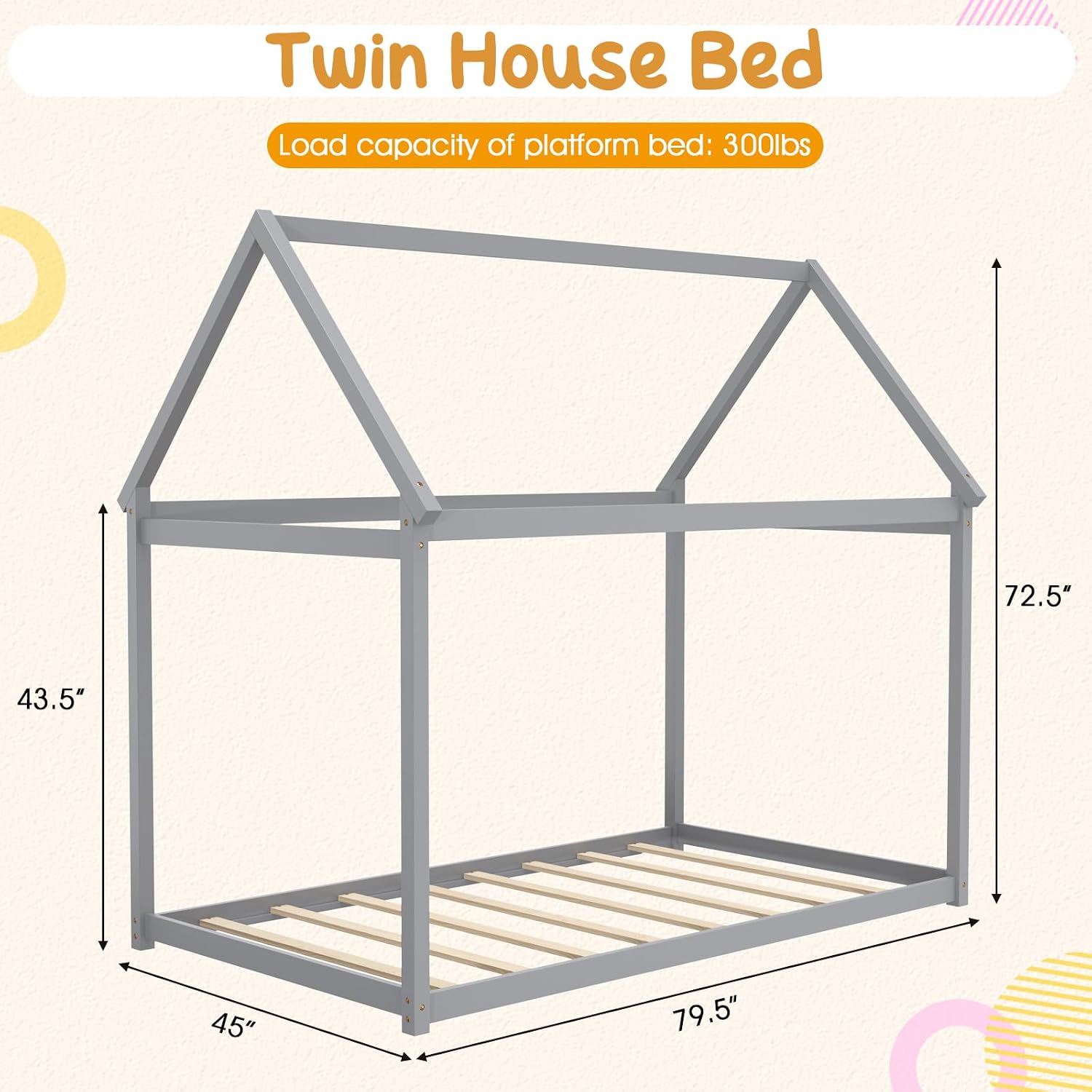 Twin Grey House‑Style Montessori Bed