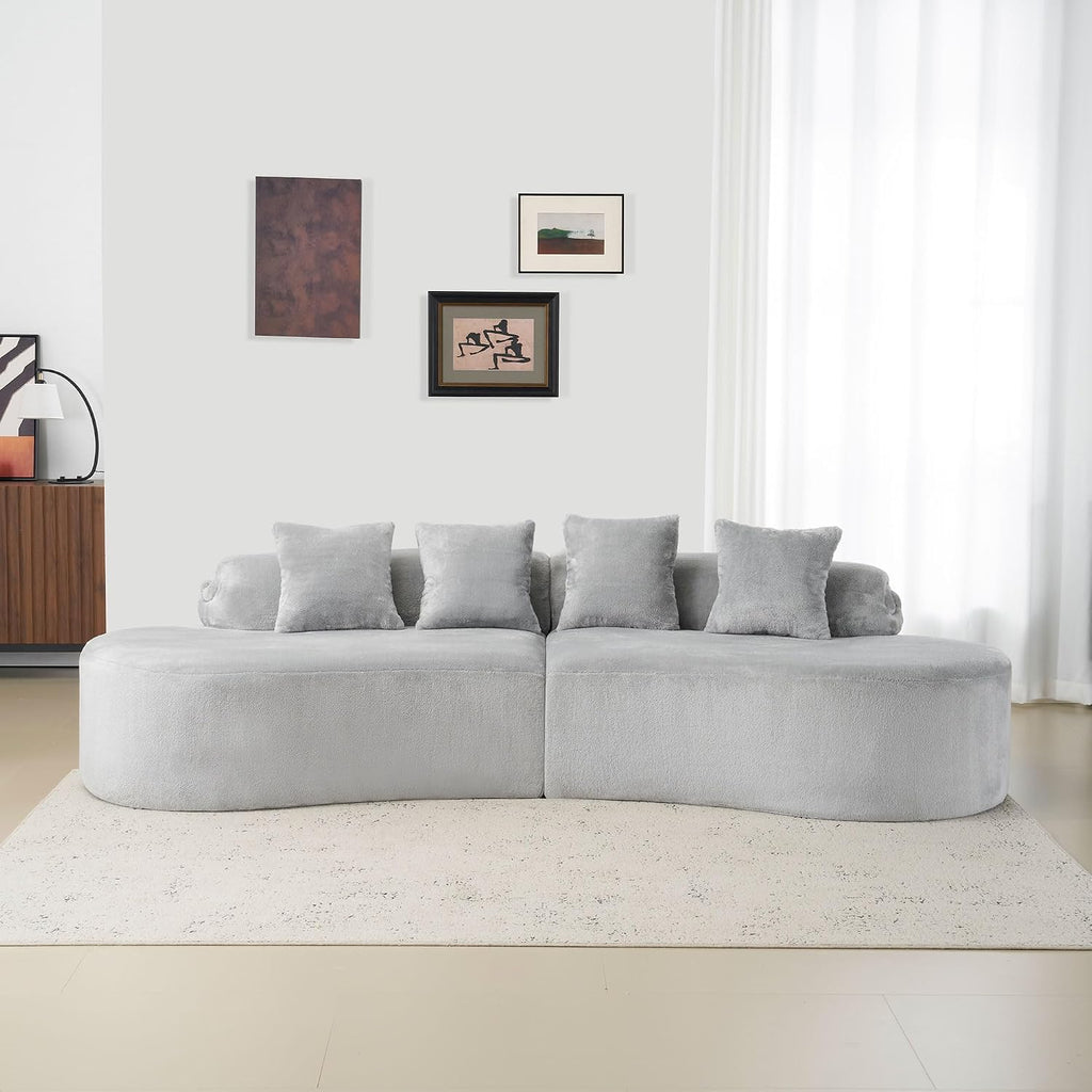 Grey Plush Curved Modular Sectional Sofa