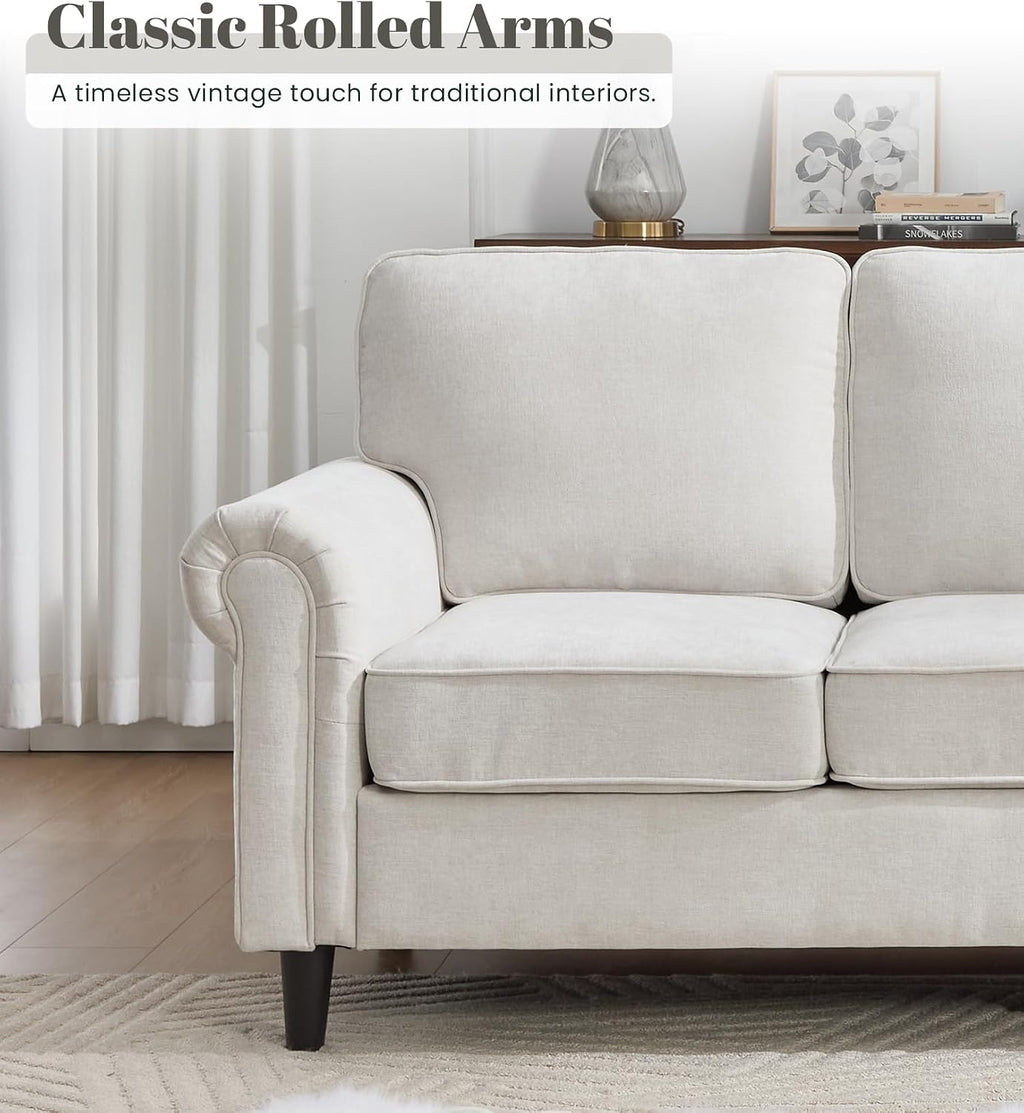 Beige Mid‑Century Modern 3‑Seater Sofa