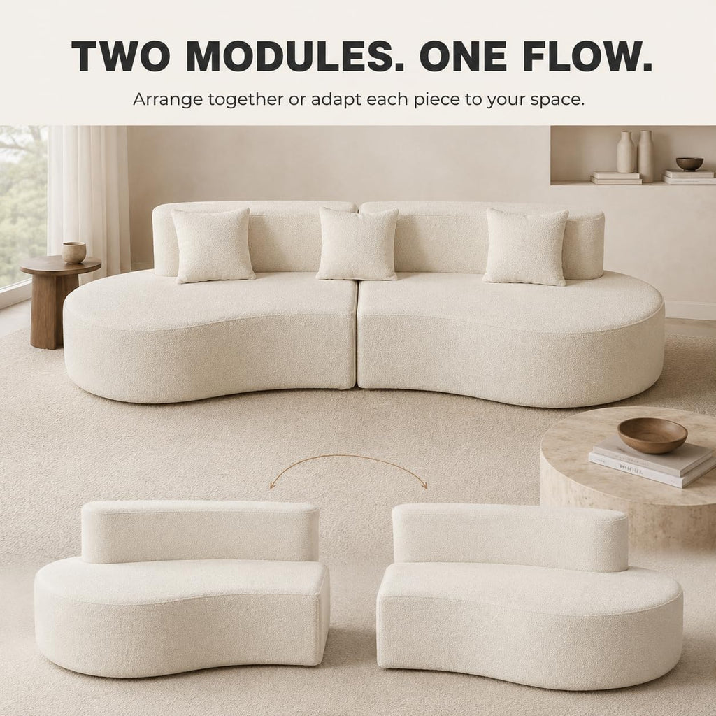 Cream Curved Modular 4‑Seater Sofa Bed