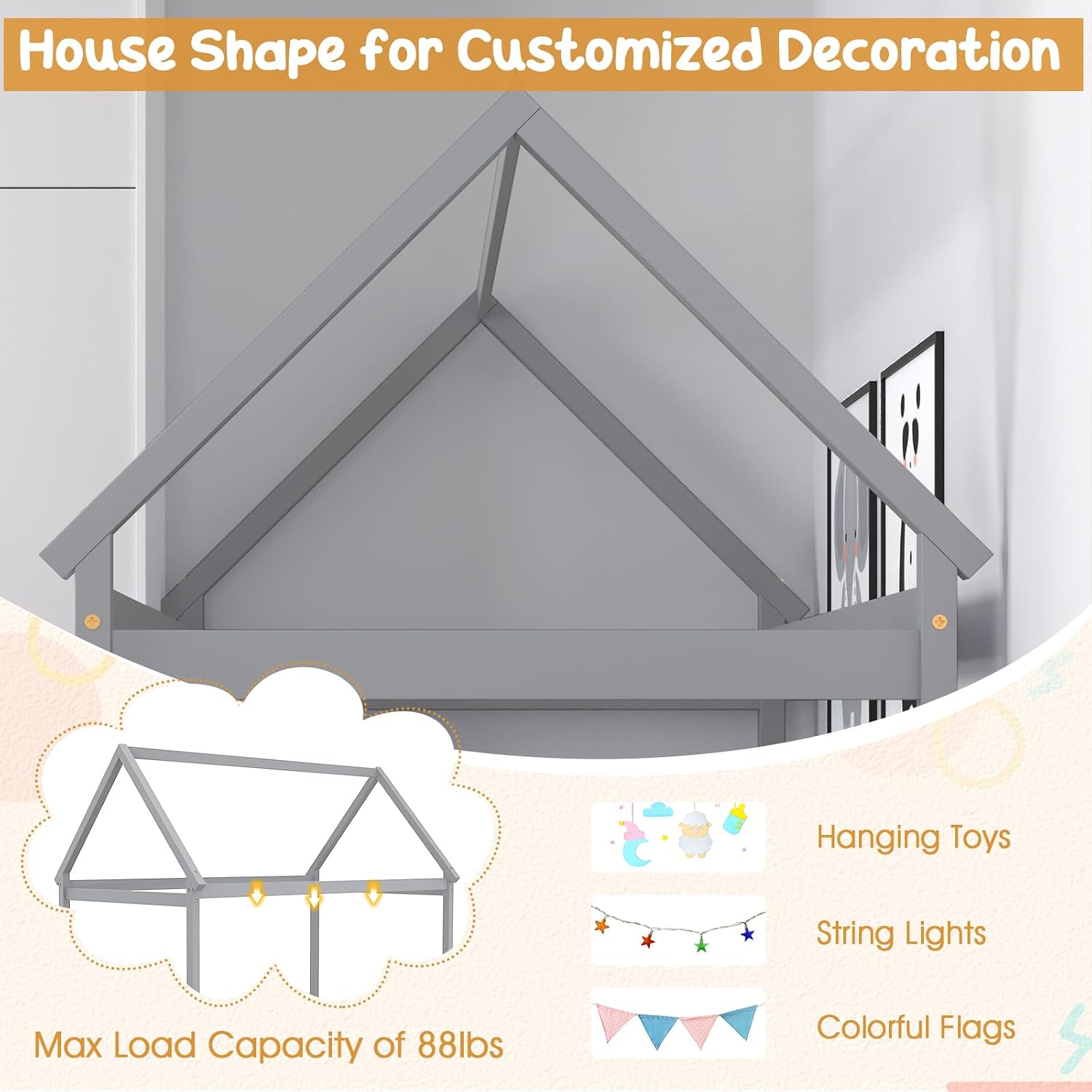 Twin Grey House‑Style Montessori Bed
