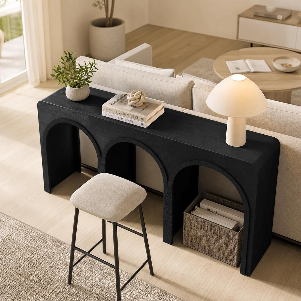 Arched Black Wood Entryway Console Table