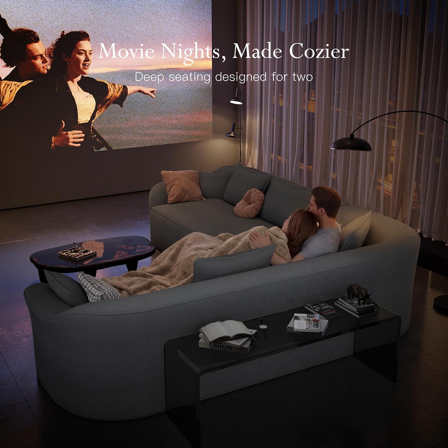 Dark‑Gray Curved Modular Cloud Sectional Sofa
