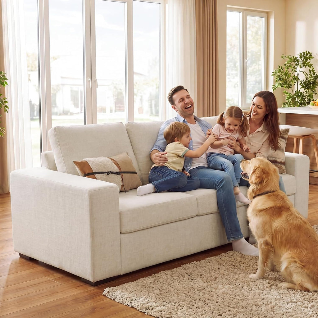 Beige Linen Cloud 3‑Seater Sofa