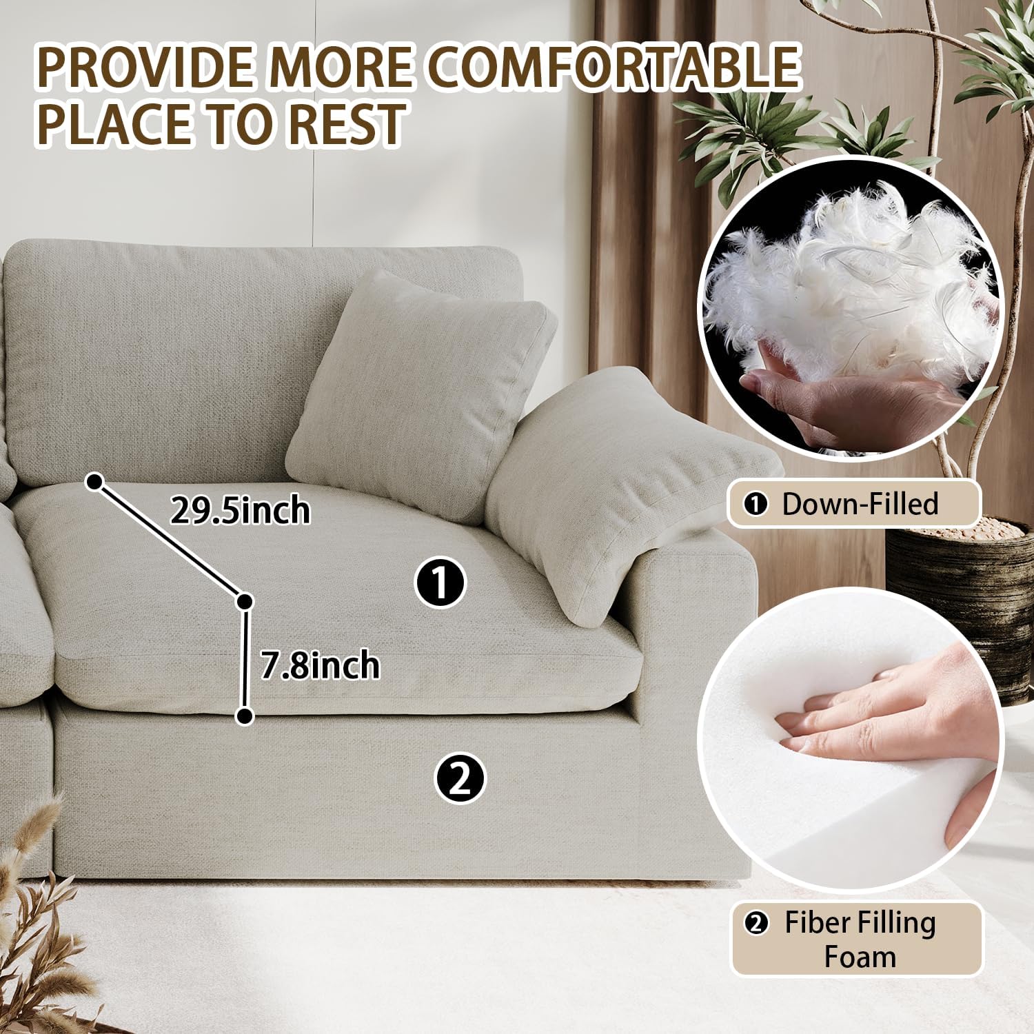 Beige Modular Cloud Down‑Filled Sofa