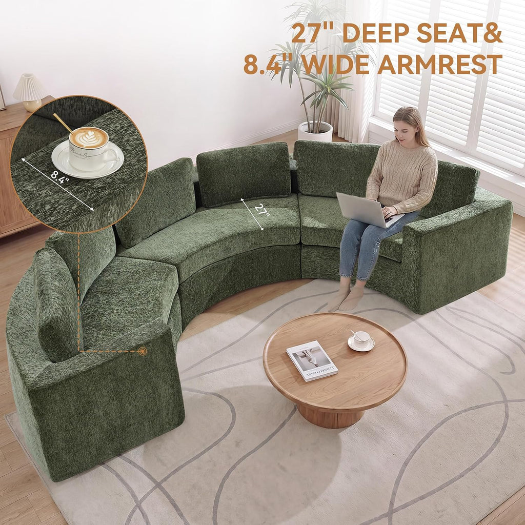 Green Curved Modular 6‑Seater Sofa