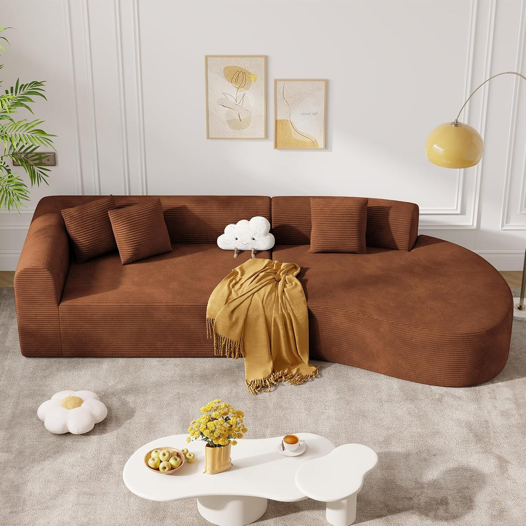 Brown Corduroy Curved Modular Cloud Sofa