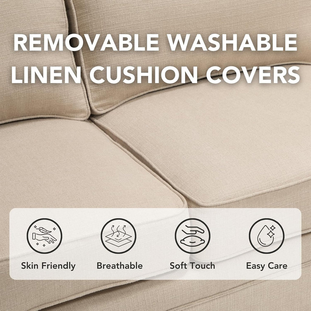 Beige L‑Shaped Farmhouse Sectional Sofa