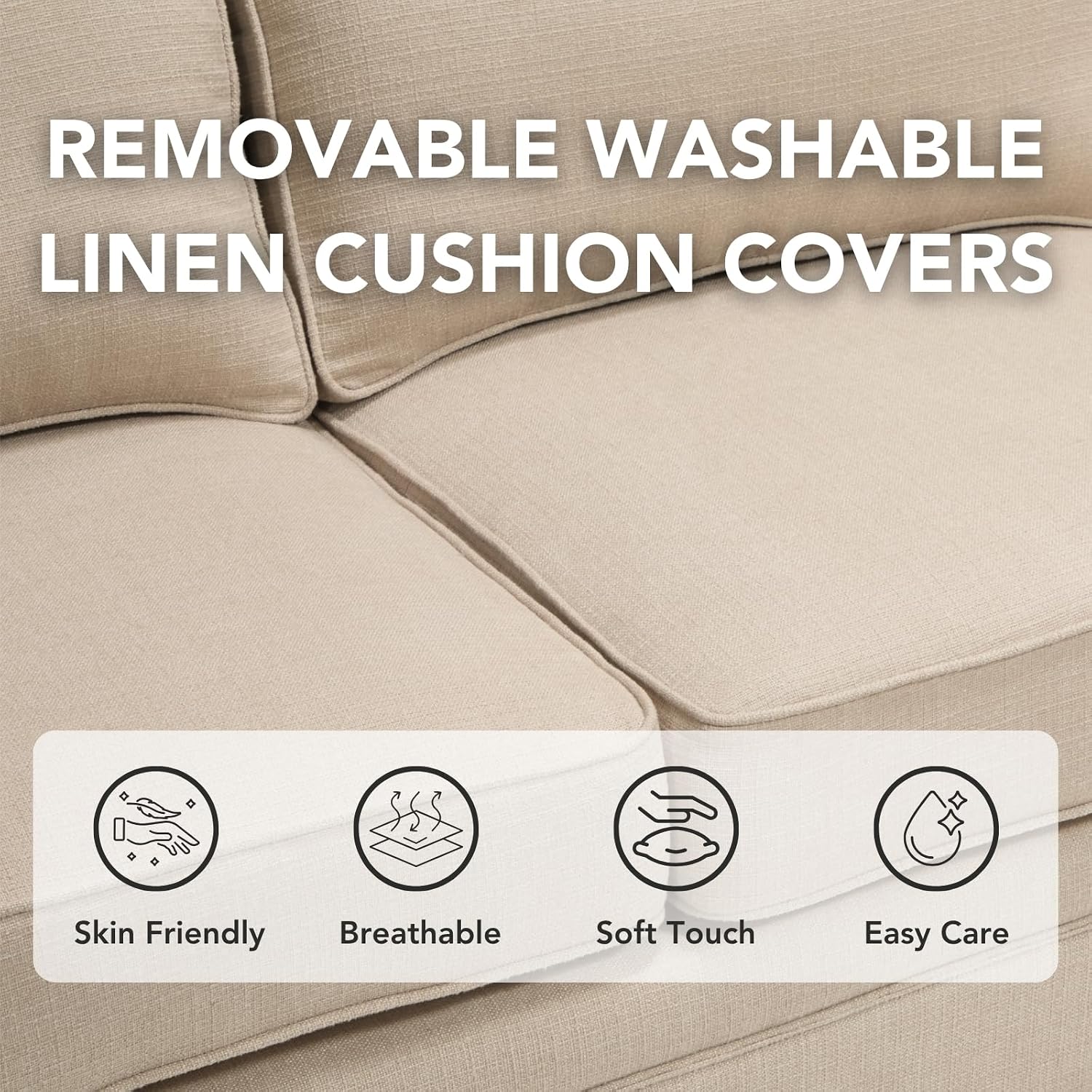 Beige L‑Shaped Farmhouse Sectional Sofa
