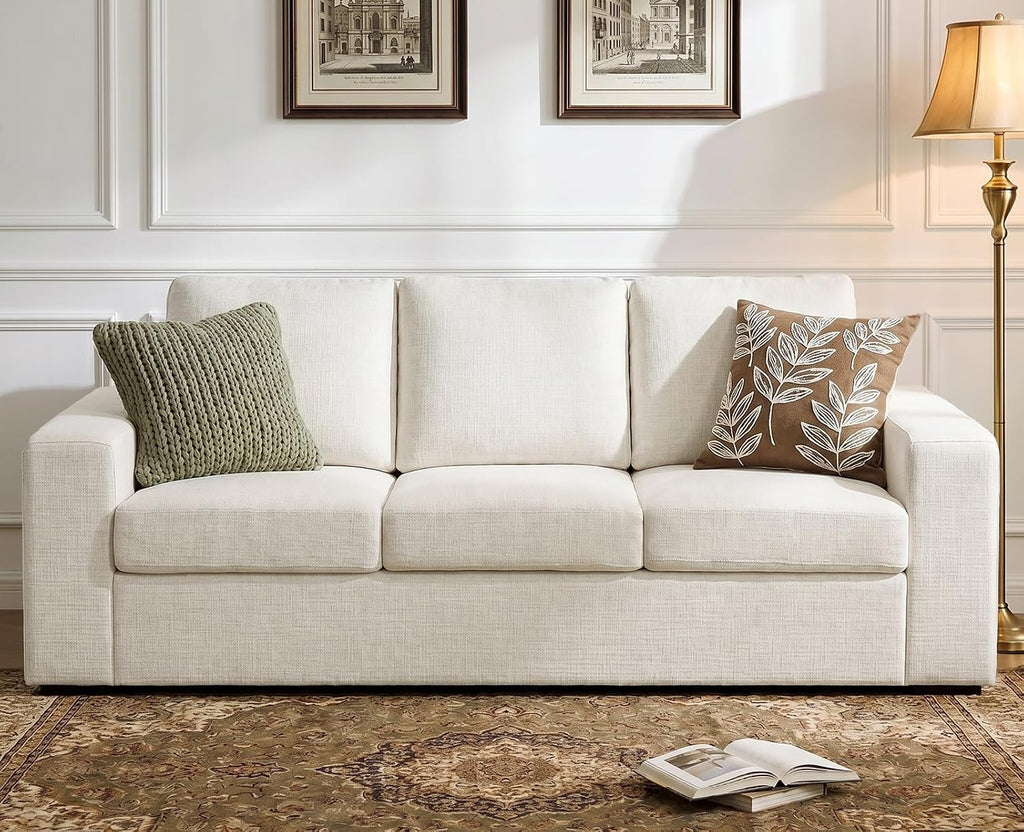 Beige Linen Cloud 3‑Seater Sofa