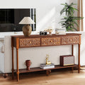 Carved Walnut Storage Console Table