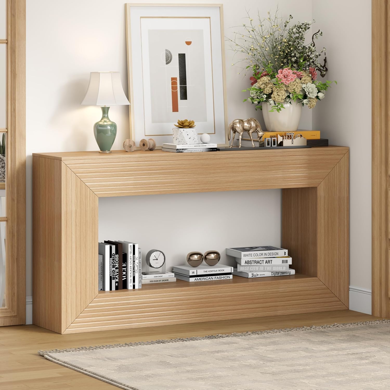 Farmhouse Storage Console Table, Natural