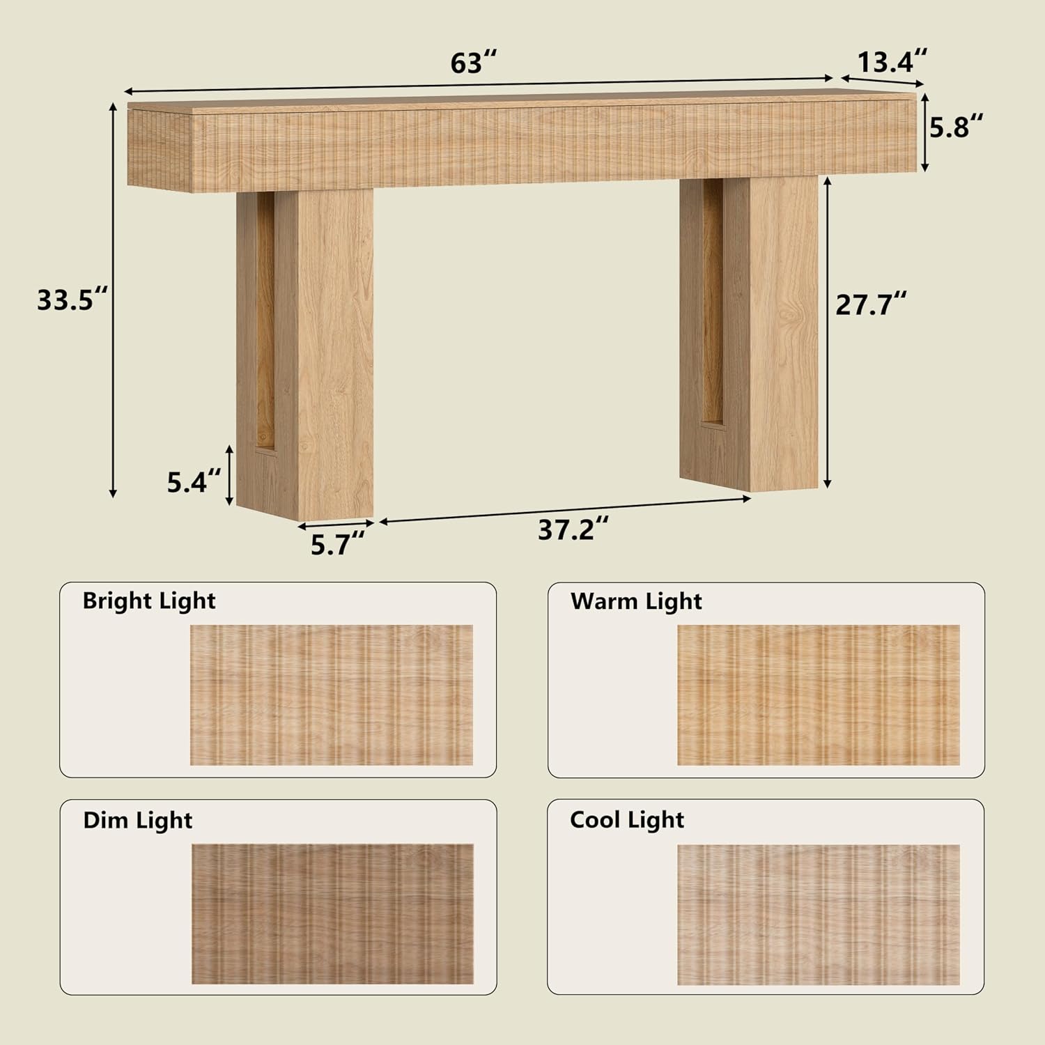 Fluted Oak Farmhouse Entryway Console Table