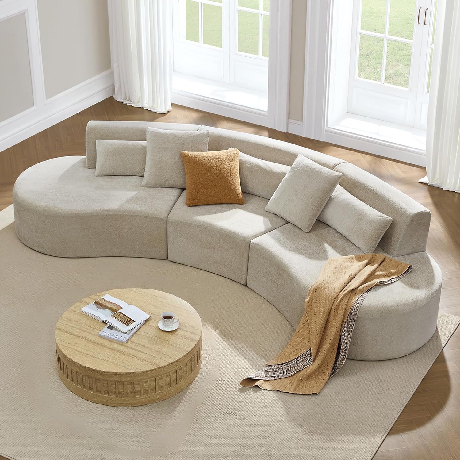 Gray Curved Modular Cloud Sectional Sofa