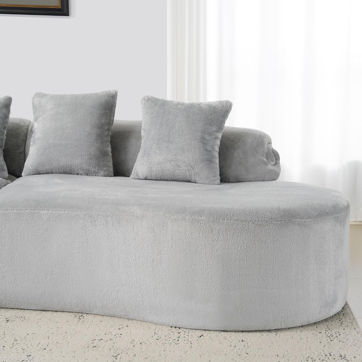 Grey Plush Curved Modular Sectional Sofa